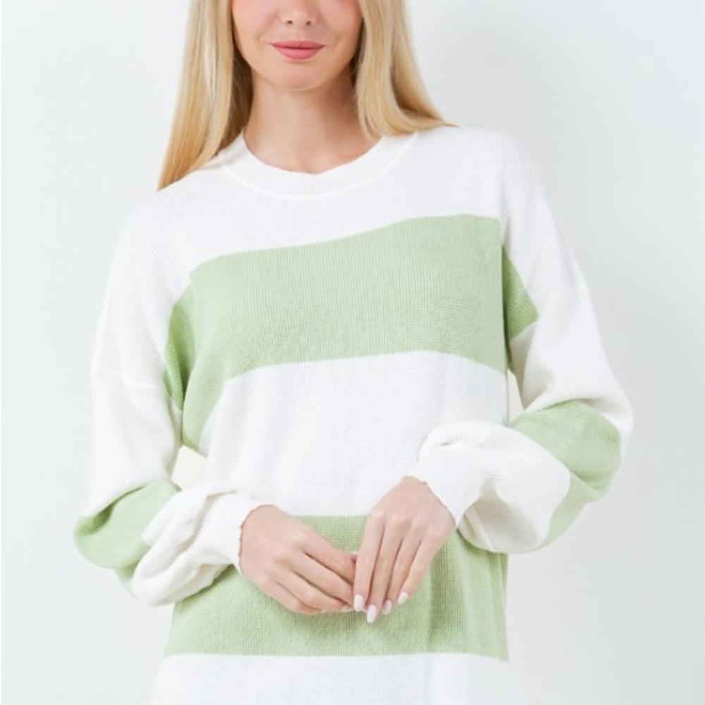 Striped Green and White Women's Sweater